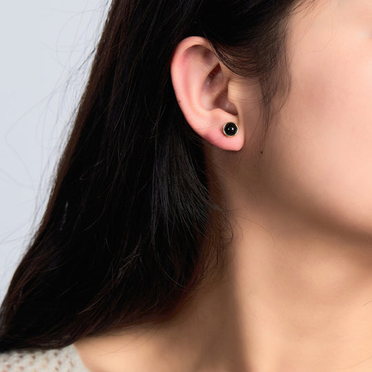 18k Gold Plated Black Onyx Stud Earrings - Philip Jones Jewellery