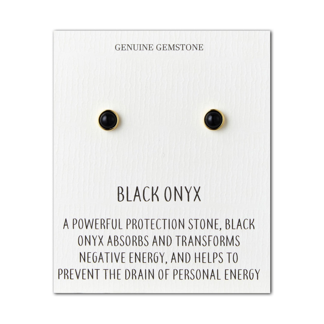18k Gold Plated Black Onyx Stud Earrings with Quote Card