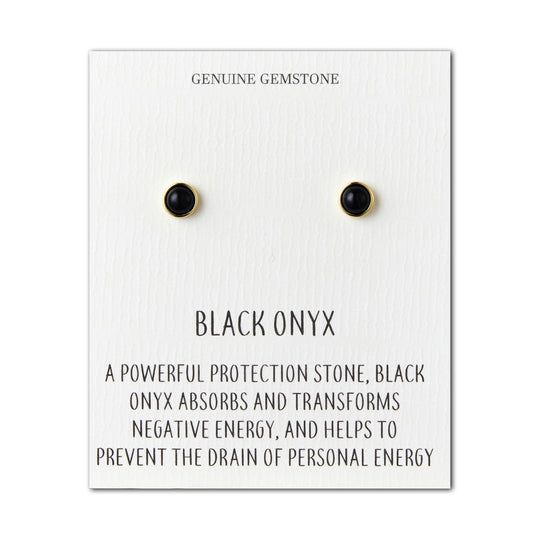 18k Gold Plated Black Onyx Stud Earrings with Quote Card