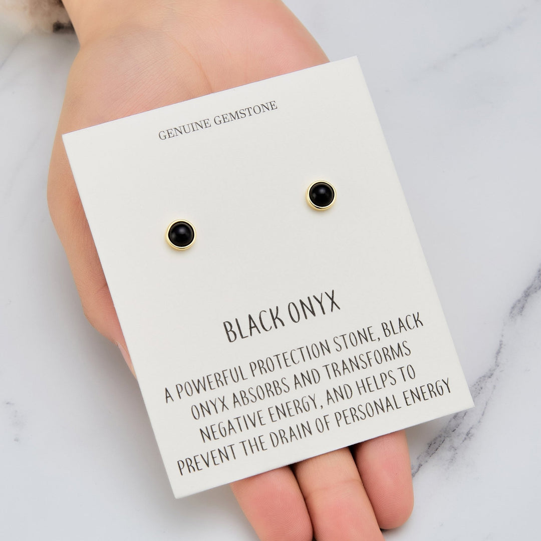 18k Gold Plated Black Onyx Stud Earrings with Quote Card - Philip Jones Jewellery