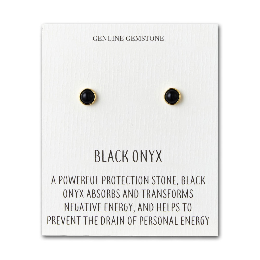18k Gold Plated Black Onyx Stud Earrings with Quote Card - Philip Jones Jewellery