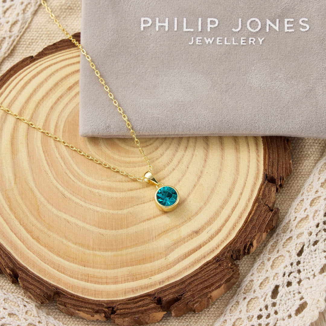 18k Gold Plated Blue Crystal Necklace Created with Zircondia® Crystals - Philip Jones Jewellery