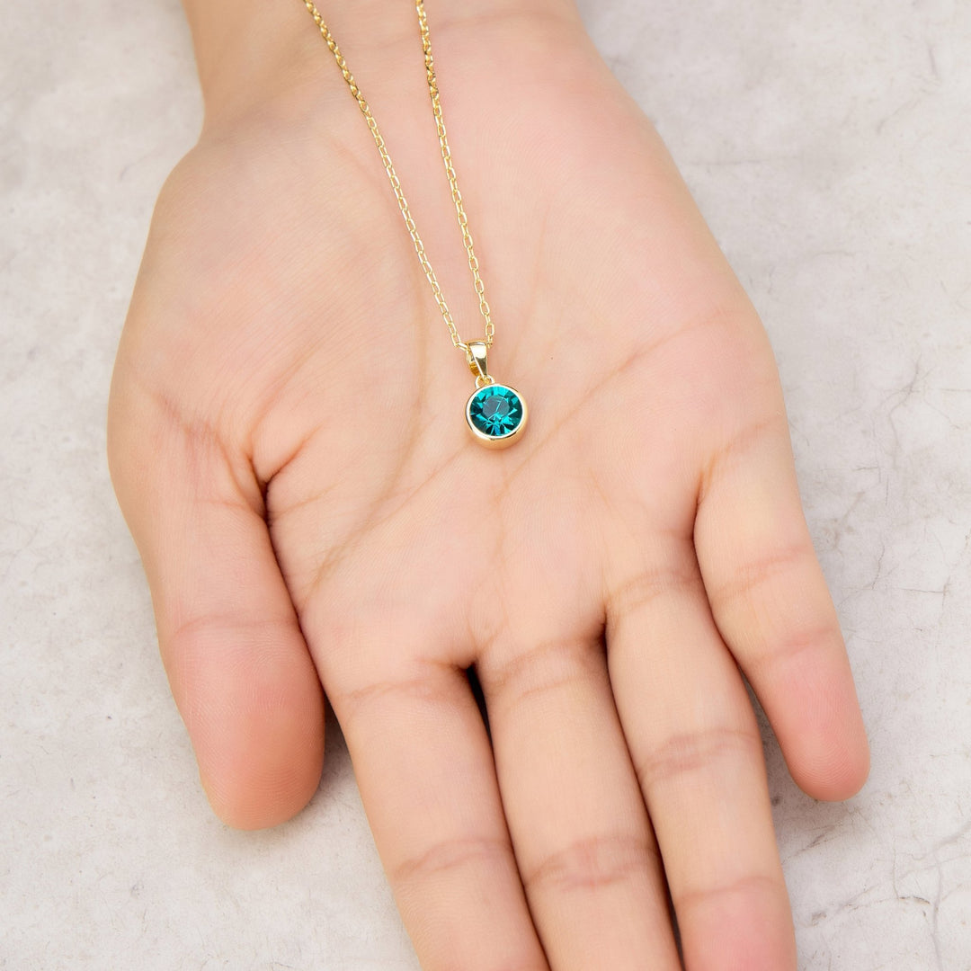 18k Gold Plated Blue Crystal Necklace Created with Zircondia® Crystals - Philip Jones Jewellery