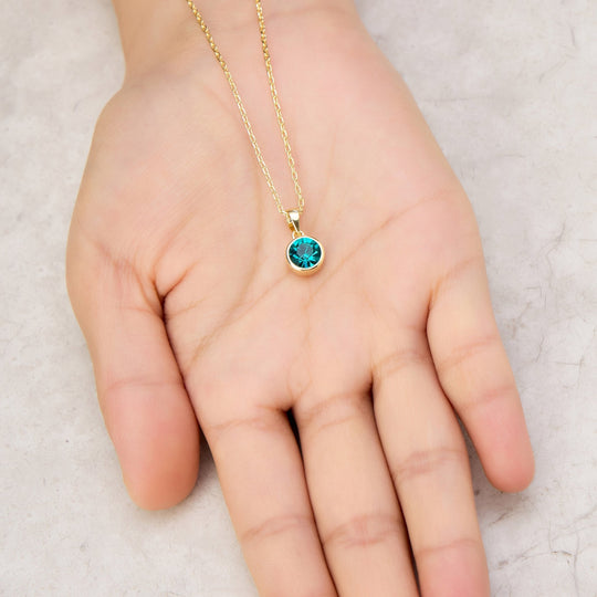 18k Gold Plated Blue Crystal Necklace Created with Zircondia® Crystals - Philip Jones Jewellery