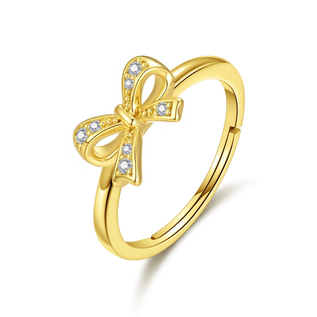 18k Gold Plated Bow Adjustable Ring Created with Zircondia® Crystals - Philip Jones Jewellery