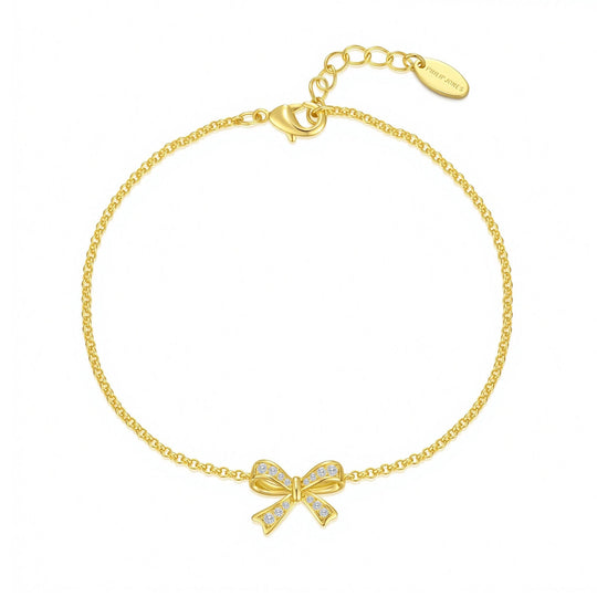 18k Gold Plated Bow Bracelet Created with Zircondia® Crystals - Philip Jones Jewellery