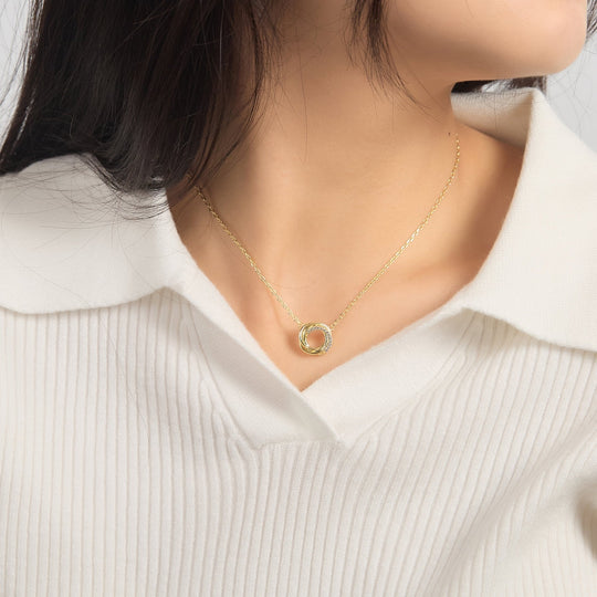 18k Gold Plated Circle Knot Necklace Created with Zircondia® Crystals - Philip Jones Jewellery