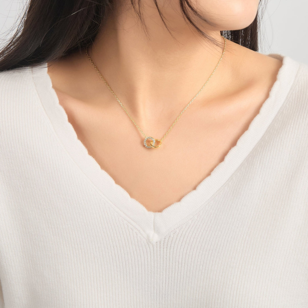18k Gold Plated Circle Link Necklace Created with Zircondia® Crystals - Philip Jones Jewellery