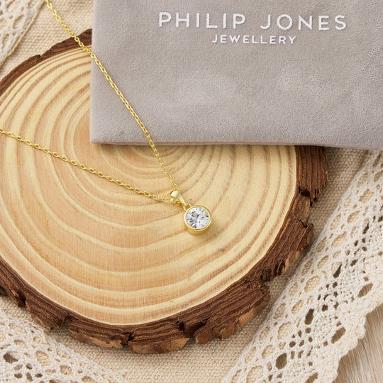 18k Gold Plated Clear Crystal Necklace Created with Zircondia® Crystals - Philip Jones Jewellery
