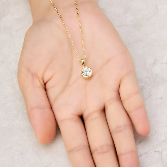 18k Gold Plated Clear Crystal Necklace Created with Zircondia® Crystals - Philip Jones Jewellery