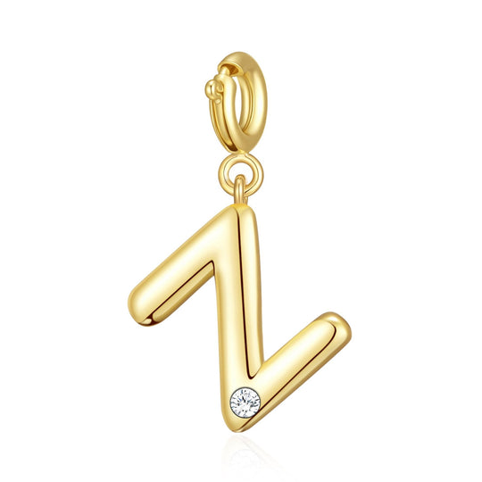 18k Gold Plated Clip On Initial Charms Letter A - Z Created with Zircondia® Crystals - Philip Jones Jewellery