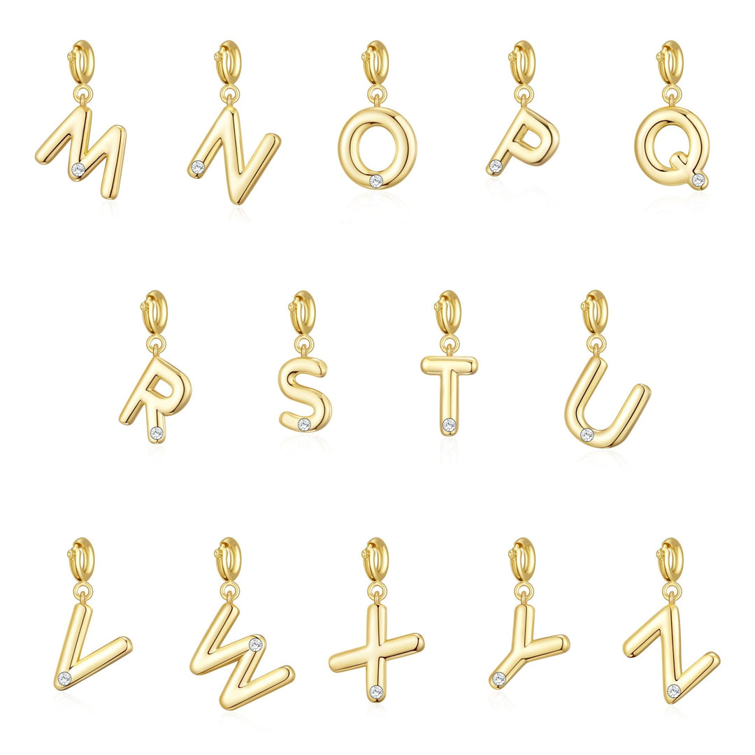 18k Gold Plated Clip On Initial Charms Letter A - Z Created with Zircondia® Crystals - Philip Jones Jewellery
