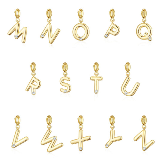 18k Gold Plated Clip On Initial Charms Letter A - Z Created with Zircondia® Crystals - Philip Jones Jewellery