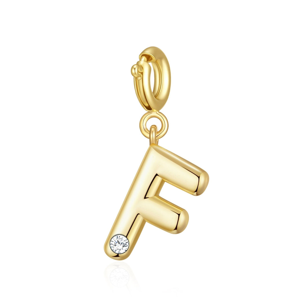 18k Gold Plated Clip On Initial Charms Letter A - Z Created with Zircondia® Crystals - Philip Jones Jewellery