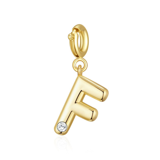 18k Gold Plated Clip On Initial Charms Letter A - Z Created with Zircondia® Crystals - Philip Jones Jewellery