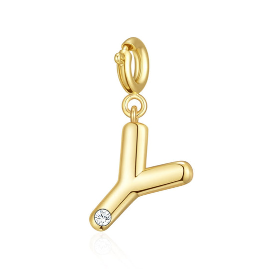 18k Gold Plated Clip On Initial Charms Letter A - Z Created with Zircondia® Crystals - Philip Jones Jewellery