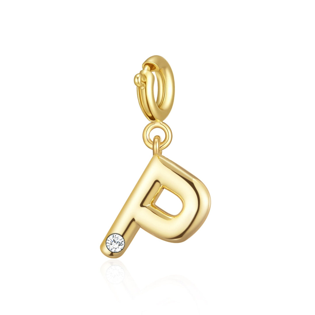 18k Gold Plated Clip On Initial Charms Letter A - Z Created with Zircondia® Crystals - Philip Jones Jewellery