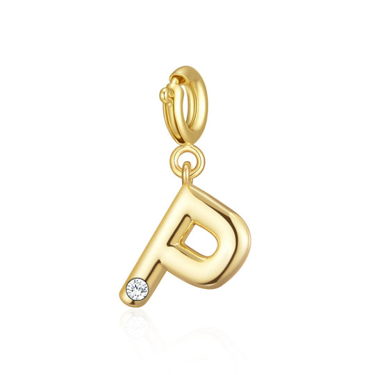 18k Gold Plated Clip On Initial Charms Letter A - Z Created with Zircondia® Crystals - Philip Jones Jewellery