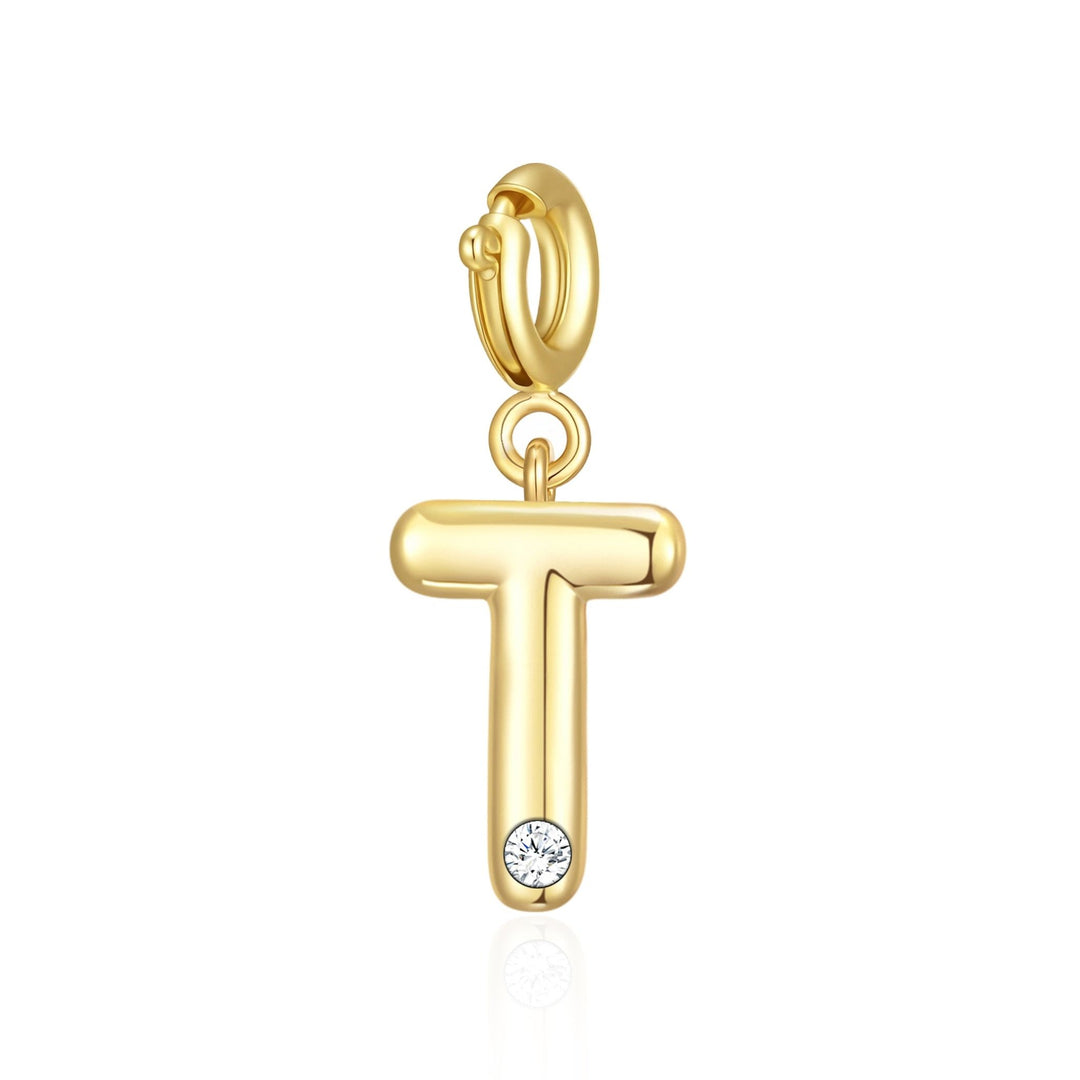 18k Gold Plated Clip On Initial Charms Letter A - Z Created with Zircondia® Crystals - Philip Jones Jewellery