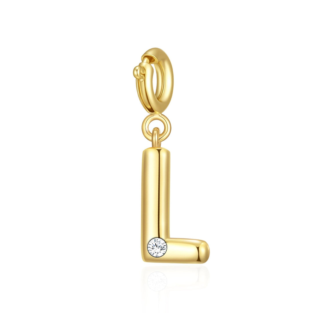 18k Gold Plated Clip On Initial Charms Letter A - Z Created with Zircondia® Crystals - Philip Jones Jewellery