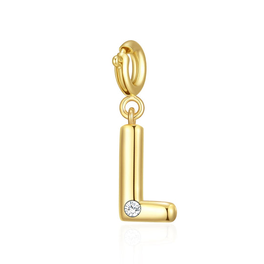 18k Gold Plated Clip On Initial Charms Letter A - Z Created with Zircondia® Crystals - Philip Jones Jewellery