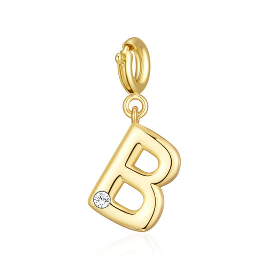 18k Gold Plated Clip On Initial Charms Letter A - Z Created with Zircondia® Crystals - Philip Jones Jewellery
