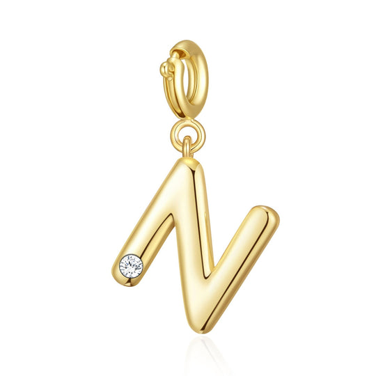 18k Gold Plated Clip On Initial Charms Letter A - Z Created with Zircondia® Crystals - Philip Jones Jewellery