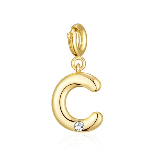 18k Gold Plated Clip On Initial Charms Letter A - Z Created with Zircondia® Crystals - Philip Jones Jewellery