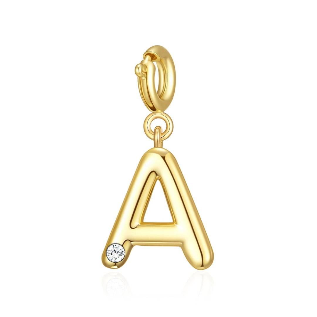18k Gold Plated Clip On Initial Charms Letter A - Z Created with Zircondia® Crystals - Philip Jones Jewellery