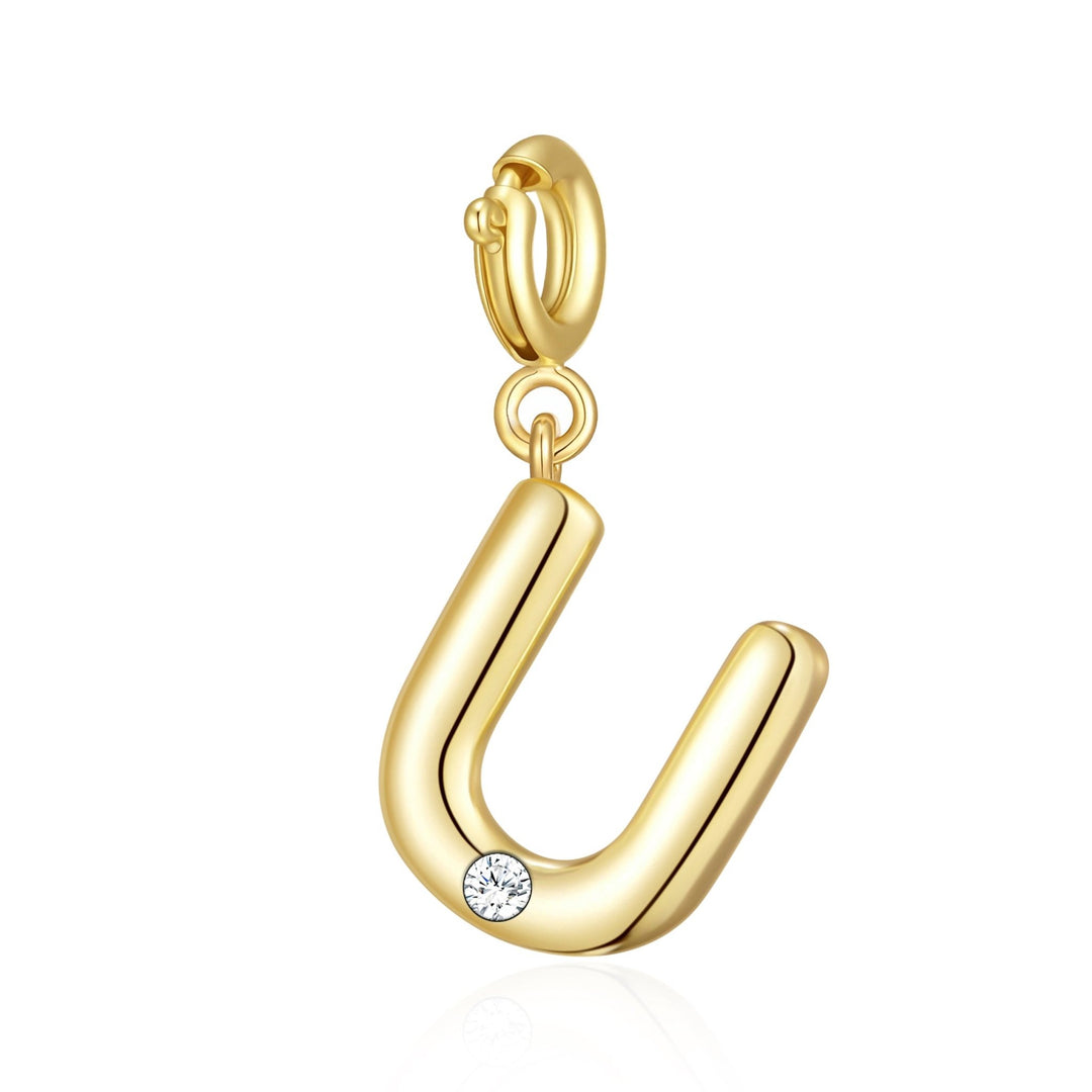 18k Gold Plated Clip On Initial Charms Letter A - Z Created with Zircondia® Crystals - Philip Jones Jewellery