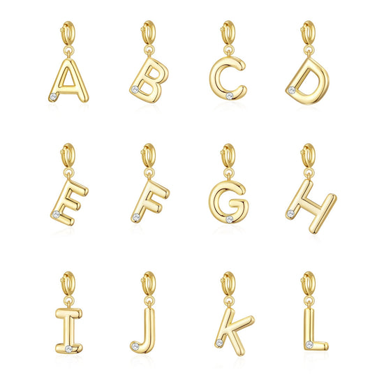 18k Gold Plated Clip On Initial Charms Letter A - Z Created with Zircondia® Crystals - Philip Jones Jewellery