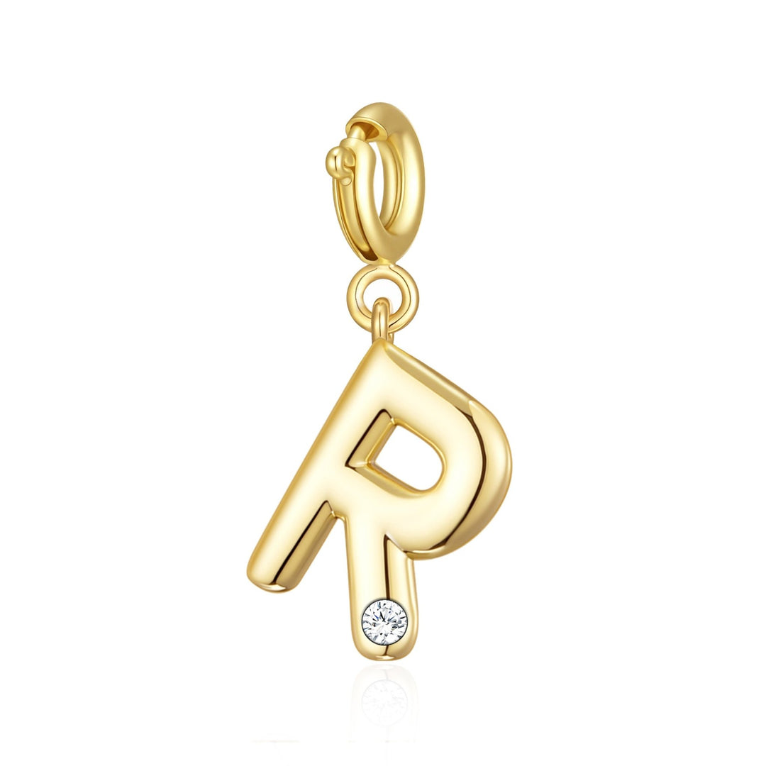 18k Gold Plated Clip On Initial Charms Letter A - Z Created with Zircondia® Crystals - Philip Jones Jewellery
