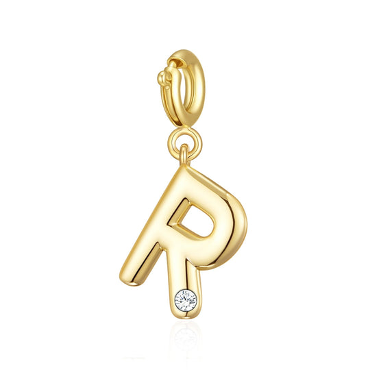 18k Gold Plated Clip On Initial Charms Letter A - Z Created with Zircondia® Crystals - Philip Jones Jewellery
