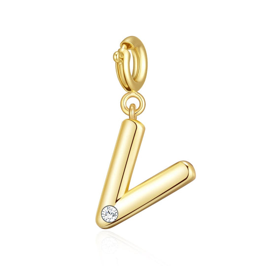 18k Gold Plated Clip On Initial Charms Letter A - Z Created with Zircondia® Crystals - Philip Jones Jewellery