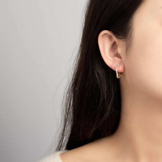 18k Gold Plated Clover Hoop Earrings Created with Zircondia® Crystals
