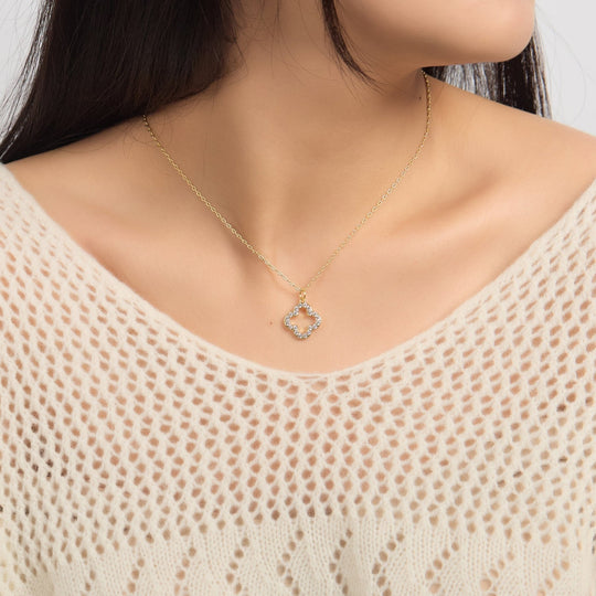 18k Gold Plated Clover Necklace Created with Zircondia® Crystals - Philip Jones Jewellery