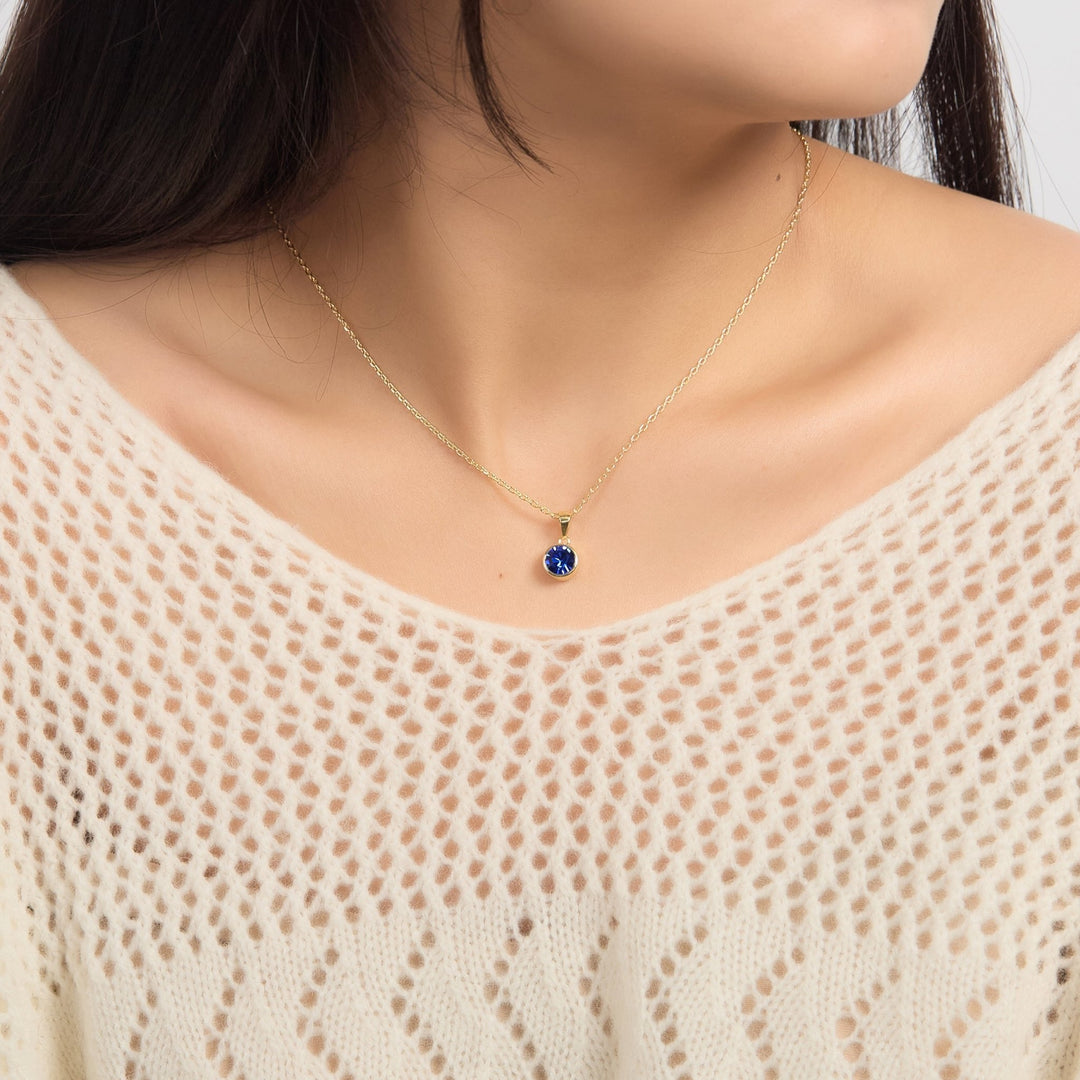18k Gold Plated Dark Blue Crystal Necklace Created with Zircondia® Crystals - Philip Jones Jewellery
