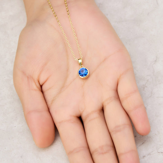 18k Gold Plated Dark Blue Crystal Necklace Created with Zircondia® Crystals - Philip Jones Jewellery