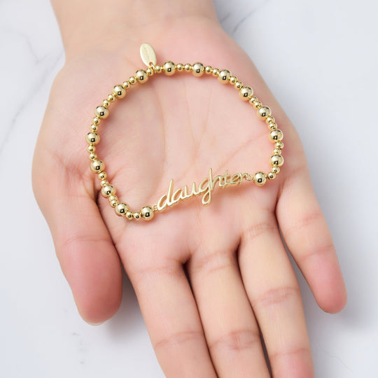 18k Gold Plated Daughter Beaded Stretch Bracelet - Philip Jones Jewellery