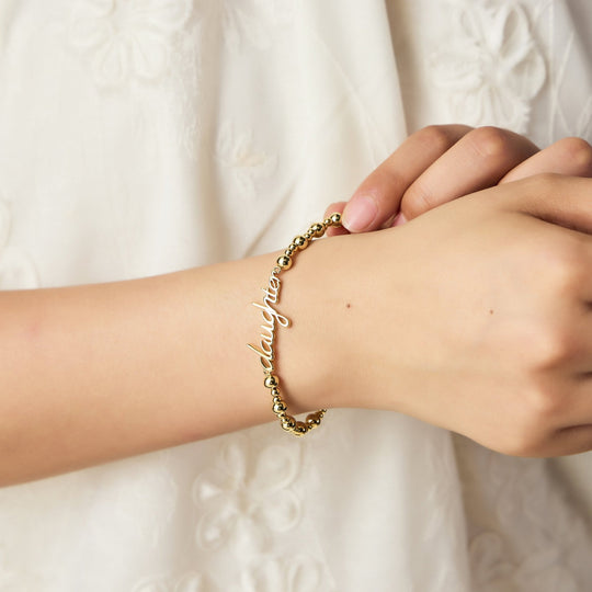 18k Gold Plated Daughter Beaded Stretch Bracelet - Philip Jones Jewellery
