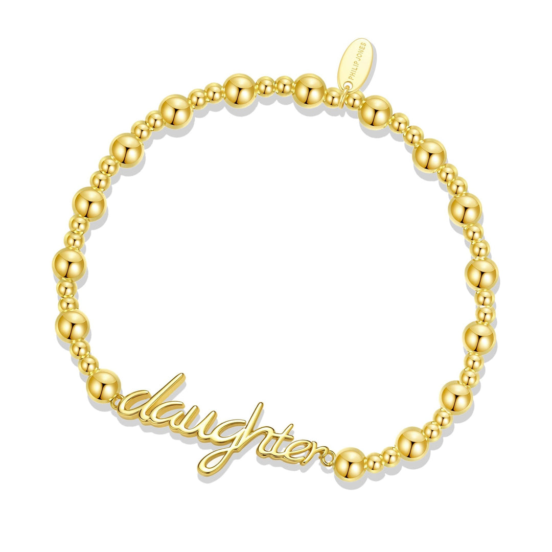 18k Gold Plated Daughter Beaded Stretch Bracelet - Philip Jones Jewellery
