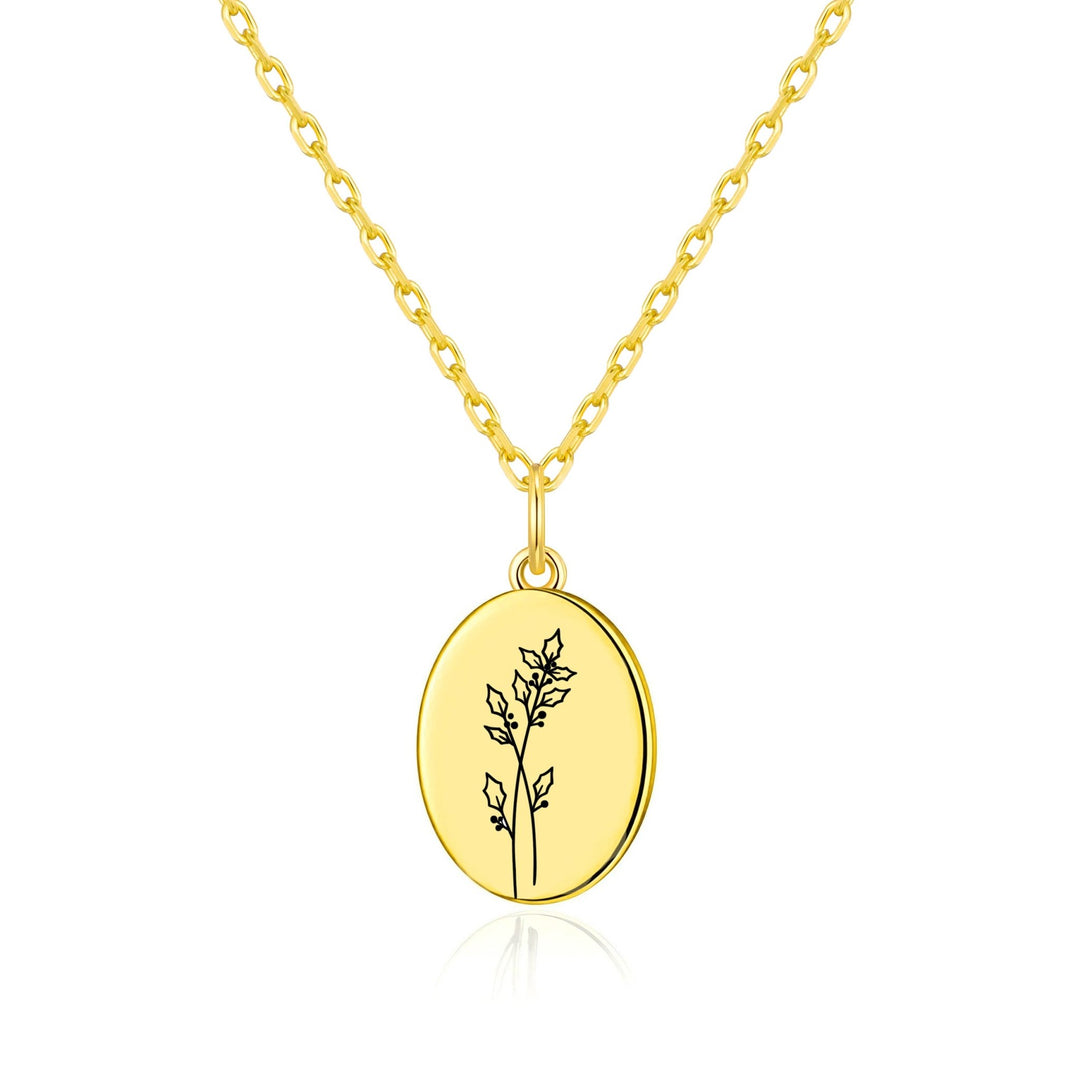 18k Gold Plated December Birth Flower Holly Berry Necklace with Card