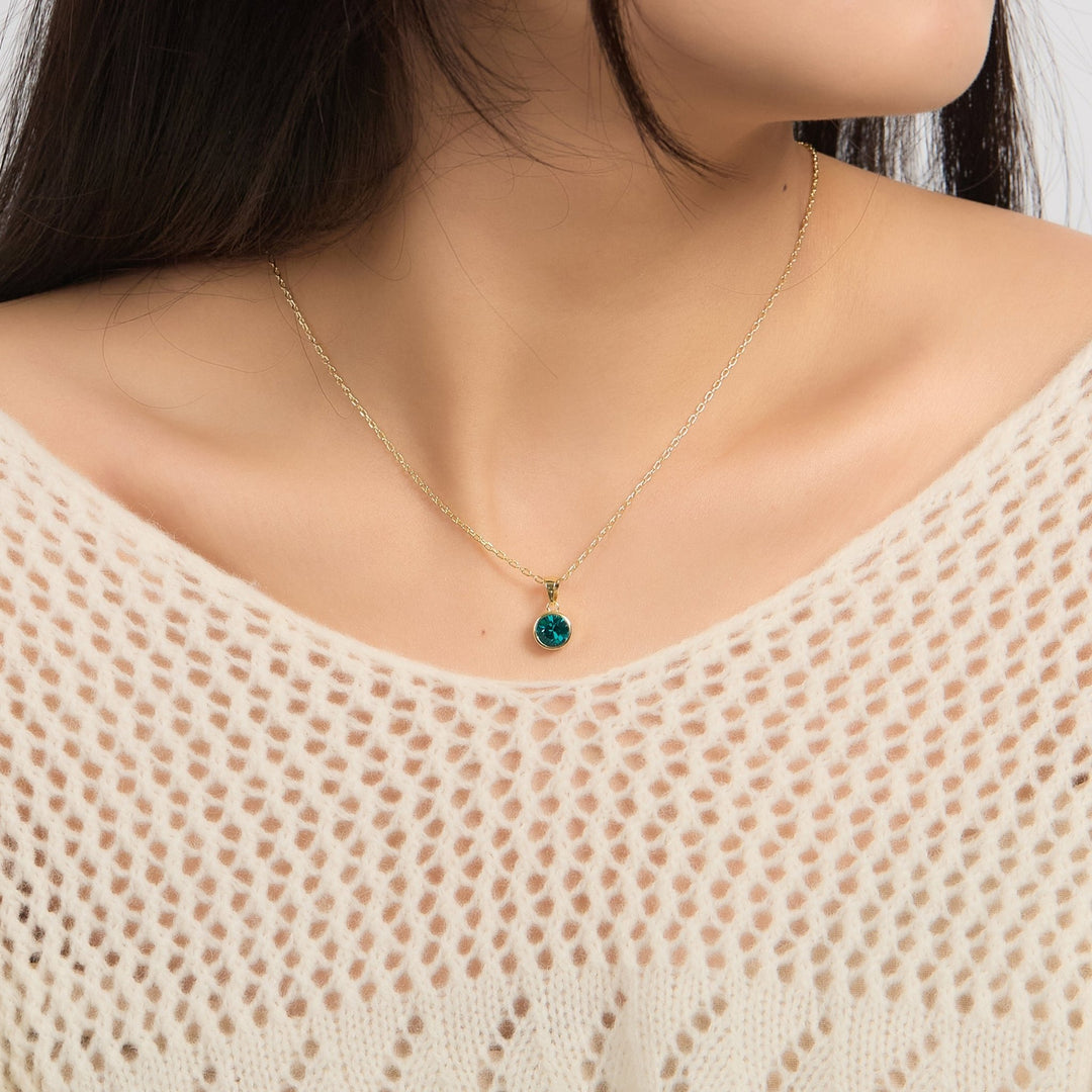 18k Gold Plated December (Blue Topaz) Birthstone Necklace Created with Zircondia® Crystals - Philip Jones Jewellery
