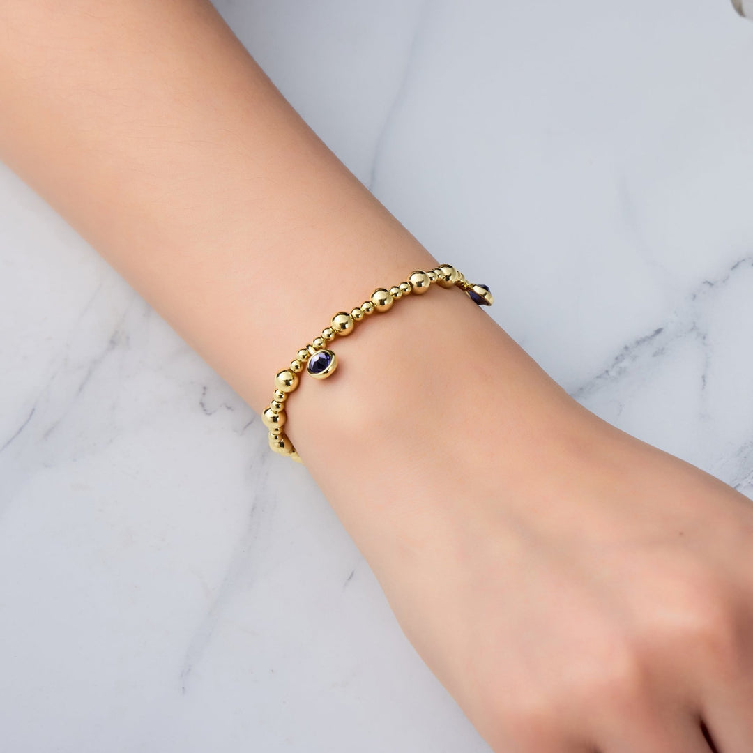 18k Gold Plated February (Amethyst) Birthstone Stretch Charm Bracelet with Quote Card - Philip Jones Jewellery