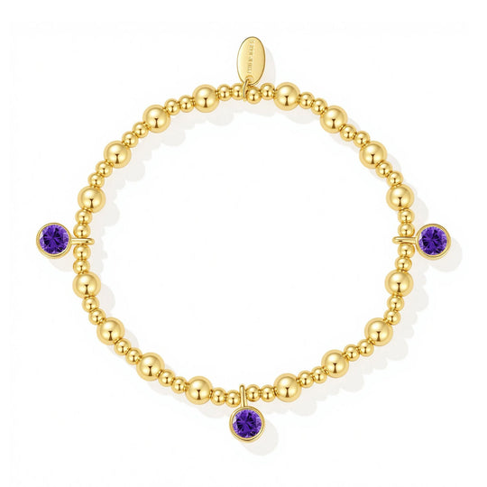 18k Gold Plated February (Amethyst) Birthstone Stretch Charm Bracelet with Quote Card - Philip Jones Jewellery