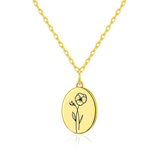 18k Gold Plated February Birth Flower Violet Necklace with Card