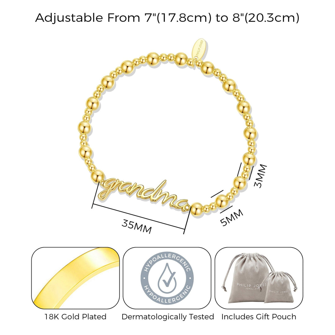 18k Gold Plated Grandma Beaded Stretch Bracelet - Philip Jones Jewellery