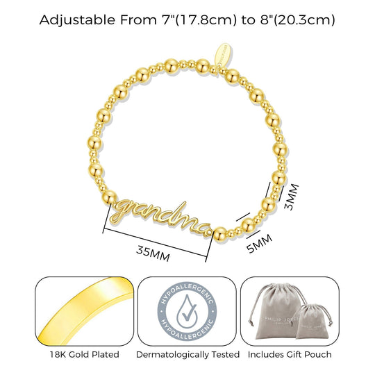 18k Gold Plated Grandma Beaded Stretch Bracelet - Philip Jones Jewellery