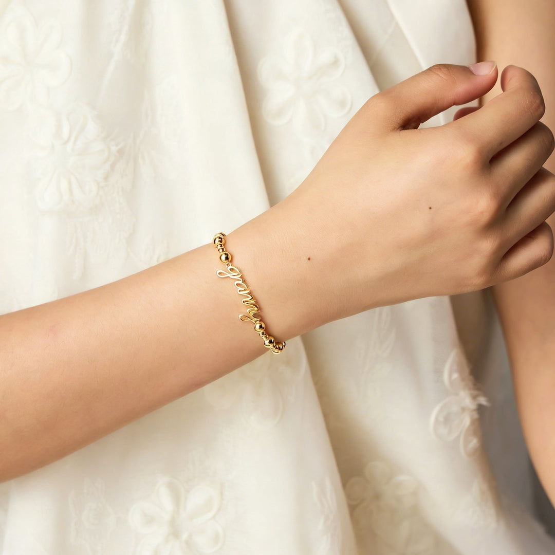 18k Gold Plated Granny Beaded Stretch Bracelet - Philip Jones Jewellery