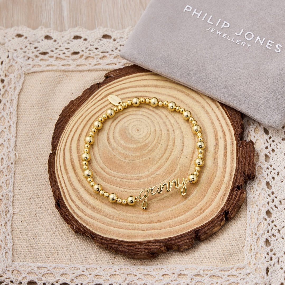 18k Gold Plated Granny Beaded Stretch Bracelet - Philip Jones Jewellery